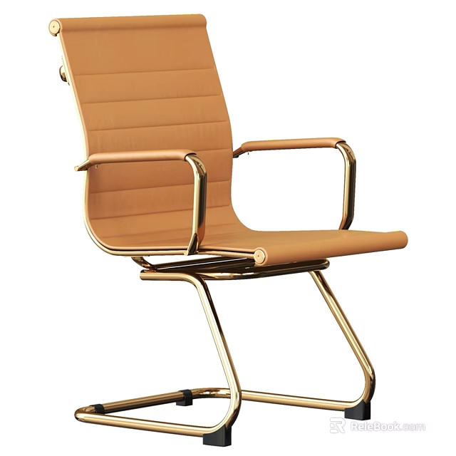 Stylish Modern Brown Leather Single Chair With Metal Frame And Armrests 3d model 