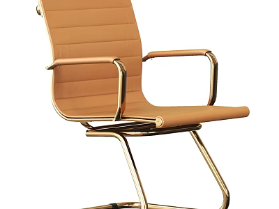 Stylish Modern Brown Leather Single Chair With Metal Frame And Armrests 3d model