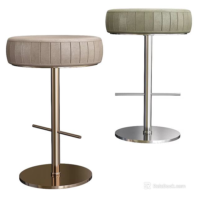 Modern Upholstered Bar Stools With Metal Base And Round Comfortable Seat Design 3d model 