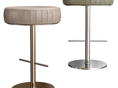 Modern Upholstered Bar Stools With Metal Base And Round Comfortable Seat Design 3d model
