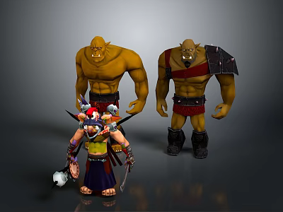 Man As Tall Muscular Warrior With Yellow Skin Armor And Small Feathered Headdress Figure 3d model