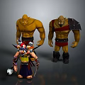 Man As Tall Muscular Warrior With Yellow Skin Armor And Small Feathered Headdress Figure
