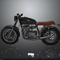 Vintage Dark Green Motorcycle with Red Leather Seat Chrome Details and Reflection