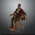 A Man In Red Jacket Sitting On Wooden Wheelchair With Casual Attire