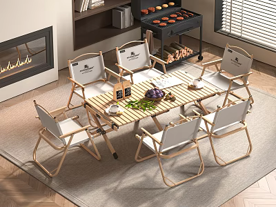 Modern Wooden Dining Table And Chairs Set With Stylish Design For Living Room 3d model