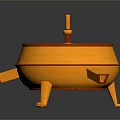 Decorative Orange Three Legged Item With Sun Pattern Top And Wooden Texture