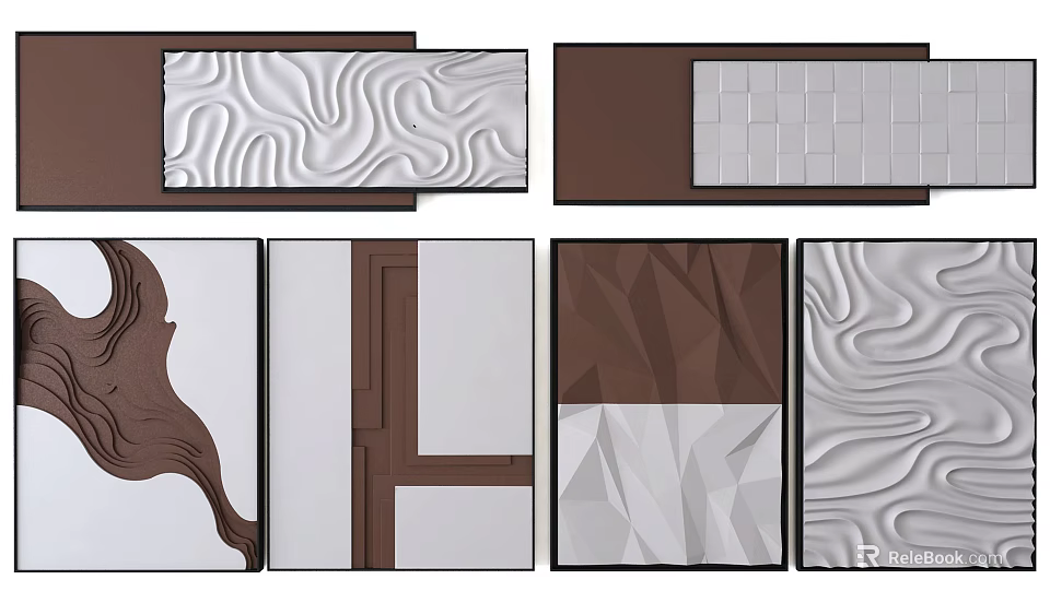 Modern Wall Decor With White Brown Wavy Texture Geometric Patterns And Abstract Designs 3d model