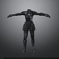 Futuristic Armored Character in Black Mechanical Suit With Extended Arms