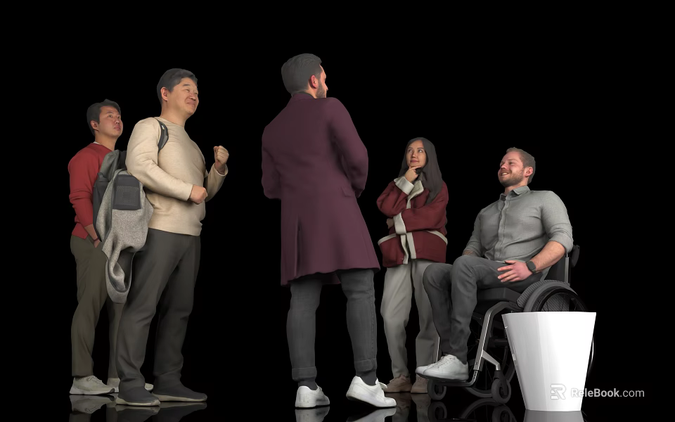 Group of Diverse People Interacting in Casual Setting With Wheelchair User 3d model 