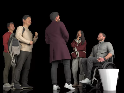 Group of Diverse People Interacting in Casual Setting With Wheelchair User 3d model