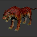 Vibrant Red And Orange Gradient Tiger With Black Stripes Open Mouth Dark Background Reflection