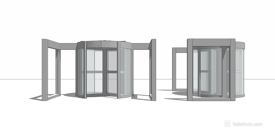 Modern Revolving Door Design With Glass Panels And Structural Frames 3d model 