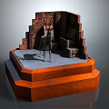 Miniature Scene With Brick Wall Deer Statue Wooden Base And Wooden Crate Model