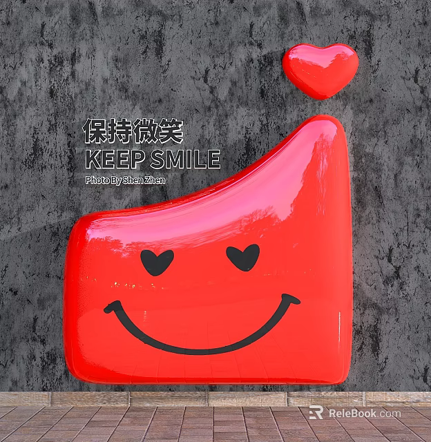 Vibrant Red Smiley Photo Check In Spot With Heart Eyes And Keep Smiling 3d model 