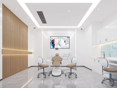 Modern Dental Clinic Interior With White Decor Dental Chair And Screen 3d model