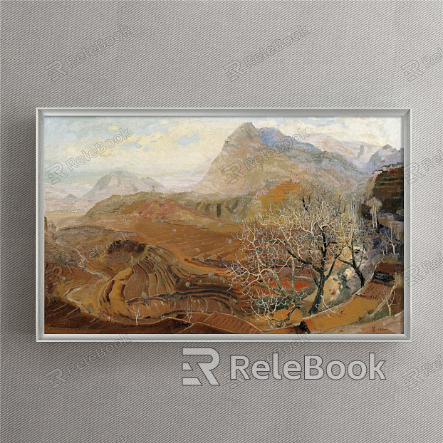 Modern Landscape Painting Simple Brown Living Room Natural Light model