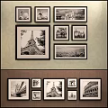 Black And White Landscape Paintings Wall Decor With Famous Landmarks