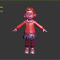 3D Surprised Little Girl Character With Pink Hair Red Jacket Purple Skirt Glasses Arms Outstretched