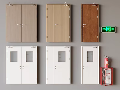 Different Types of Fire Safety Doors With Emergency Exit Sign And Extinguisher Cabinet 3d model