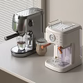 Silver And White Coffee Makers On Countertop With Window Blinds In Kitchen 3d model