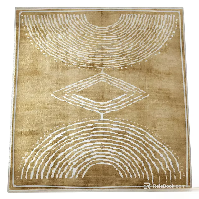 Square Brown Rug Featuring White Geometric Circular And Diamond Patterns 3d model