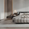 Elegant Modern Bedroom Interior With Bed Nightstands Pendant Lights Wardrobe And Cove Lighting Rug