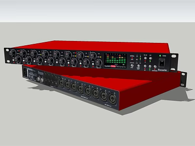 Red Professional Audio Mixer With Multiple Knobs And Connectors For Studio Sound Equipment 3d model