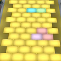 Vibrant Yellow Brick Pathway With Colorful Blocks And Decorative Pillars