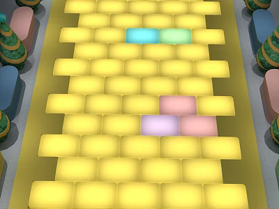 Vibrant Yellow Brick Pathway With Colorful Blocks And Decorative Pillars 3d model