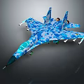 Blue And White Camouflage Military Fighter Jet With Aerodynamic Design And Detailed Features