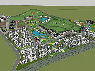 Residential Community Planning Featuring Multiple Buildings Green Areas Parks And Roads 3d model
