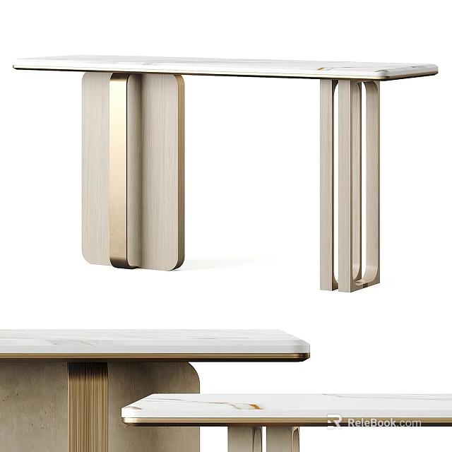 Minimalist Console Table Design With Wooden Legs And Smooth Top Surface 3d model 
