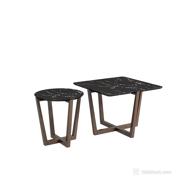 Modern Two Side Tables with Black Marble Tops and Metal Frames 3d model