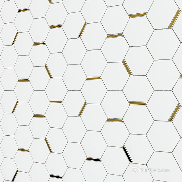 White Hexagonal Tile Components With Gold Edges And Geometric Pattern Design 3d model 