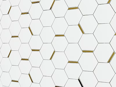White Hexagonal Tile Components With Gold Edges And Geometric Pattern Design 3d model