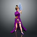 Game Movie Character In Purple Kimono Holding Blue Transparent Sword Traditional Updo Hairstyle