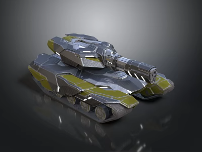Futuristic Armored Tank With Metallic Exterior And Cannon On Tracks 3d model