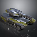Futuristic Armored Tank With Metallic Exterior And Cannon On Tracks