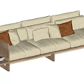 Modern Beige Fabric Sectional Sofa with Wooden Frame Solid Wood Base and Decorative Pillows 3d model