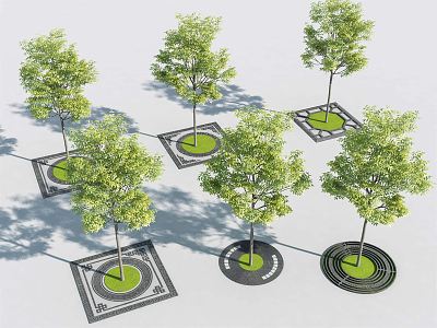 Modern Tree Pond Trees Landscape Pond Hedgerow Trees Guangguan Trees model