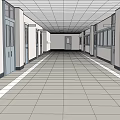 Elevator Corridor Design With Side Doors Floor Lines And Ceiling Grid 3d model