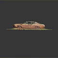 Rusted Car Frame Wreckage on Green Orange Textured Surface with Weathered Metal
