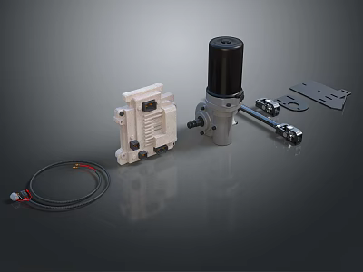Industrial Mechanical Components With White Housing Black Cylinder Metal Brackets And Cable 3d model