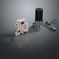 Industrial Mechanical Components With White Housing Black Cylinder Metal Brackets And Cable