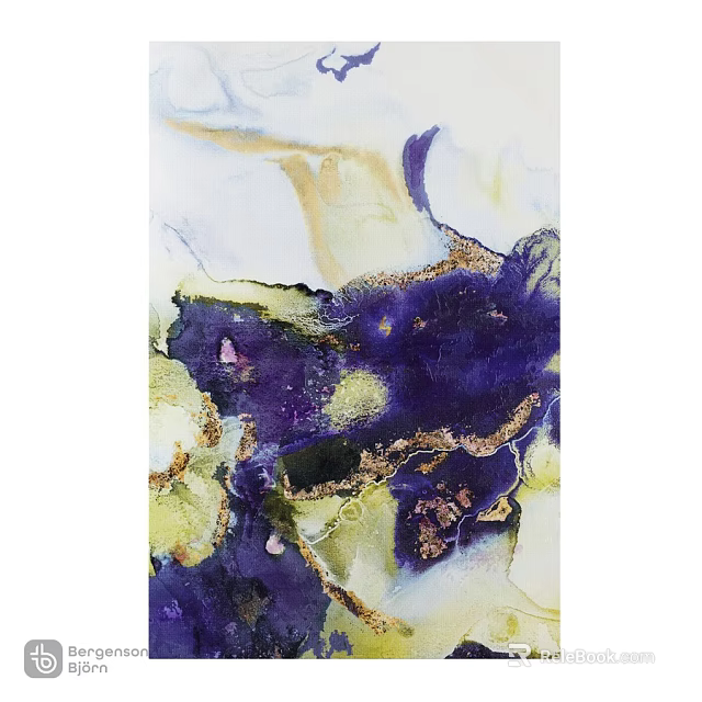 Abstract Fluid Painting Picture Frame With Purple Gold Yellow Color Design 3d model 