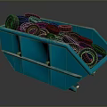 Heavy Duty Blue Dumpster Filled With Stacked Black Rubber Tires