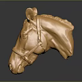 Detailed Golden Horse Head Sculpture With Shiny Surface And Realistic Features
