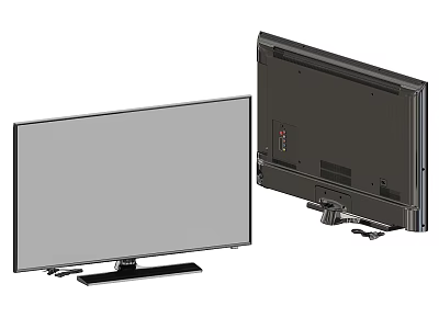 Flat Screen Television Front And Back View With Stand And Ports Design 3d model