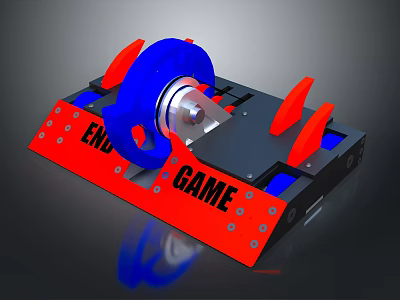 End Game Themed Mechanical Device With Blue Wheel Red Base And Orange Spikes 3d model