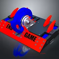 End Game Themed Mechanical Device With Blue Wheel Red Base And Orange Spikes 3d model